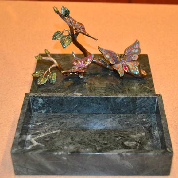JAY STRONGWATER BUTTERFLY ENAMEL CRYSTAL JEWELRY VANITY TRINKET MARBLE BOX OBJET - Picture 11 of 13